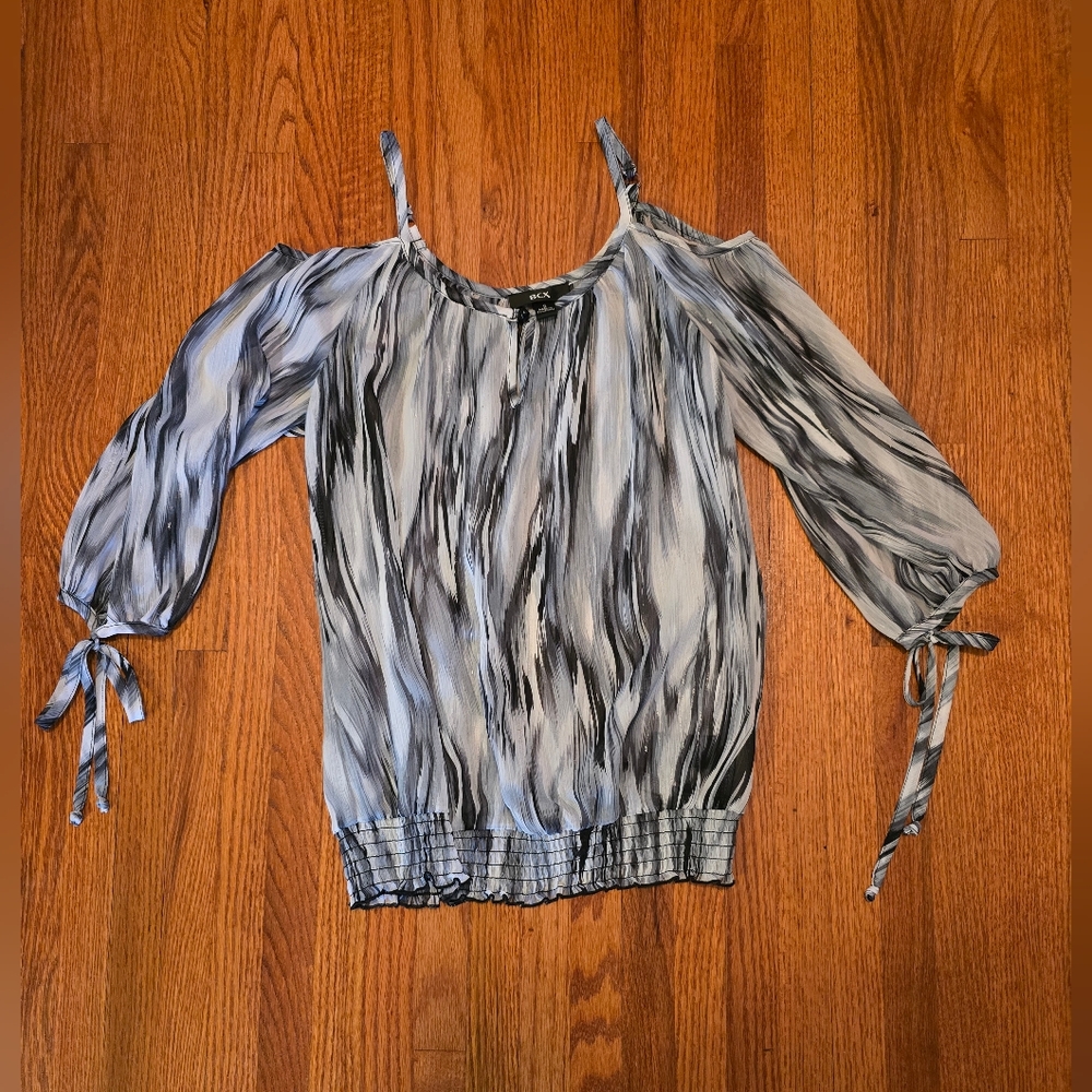BCX Black and Gray Cold Shoulder Blouse